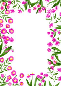 Wedding card with blossom wildflowers and herbs. Hand drawn watercolor blossom flowers vertical border frame inbitation png