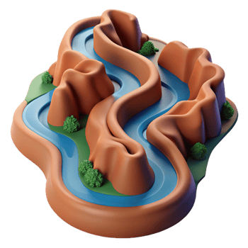 coveted rustic A winding river carving its way through a canyon landscape. Aerial view, dramatic perspective artisan png