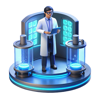 notable nordic A scientist working in a futuristic laboratory, surrounded by holographic displays, cool blue lighting, clean and minimalist, art style genuine png