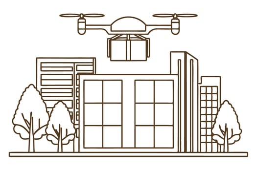 Drone delivery in urban cityscape illustration modern logistics and technology for efficient transport vector