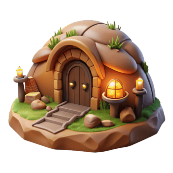 extraordinary coveted A subterranean dwelling, carved into the earth, warm and cozy lighting, hobbit hole style, digital art, png