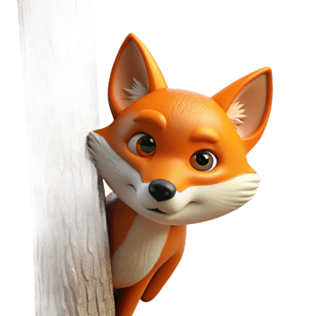 tranquil striking A sly fox peering out from behind a tree, cunning expression, realistic rendering detailed png