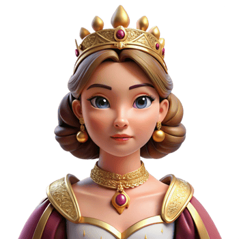 bold spectacular Portrait of a regal queen with a jeweled crown, elaborate gown, and a commanding expression. Warm, dramatic lighting. Renaissance painting style elite png