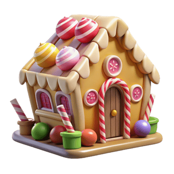 inspired futuristic A whimsical gingerbread house, covered in candy and icing, bright cheerful lighting 4K png