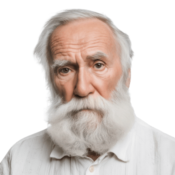 An old man with a white beard and a white shirt png