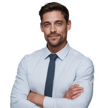 A man in a shirt and tie standing with his arms crossed png