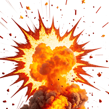 Fiery explosion with smoke and debris. png