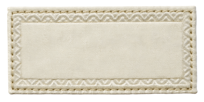 Blank off white leather label with decorative stitching. png