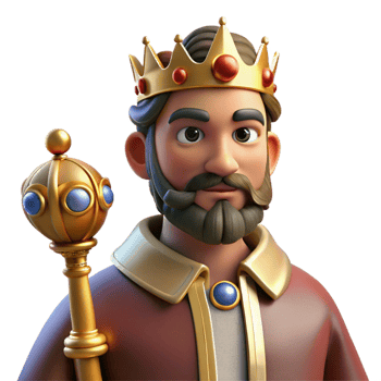 dramatic passionate avant garde Portrait of a regal king with a crown and scepter, dramatic chiaroscuro lighting, oil painting style museum quality png
