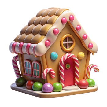 energetic splendid A whimsical gingerbread house, covered in candy and icing, bright cheerful lighting gallery standard png
