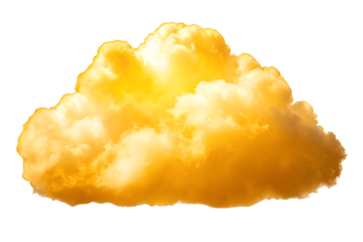 Golden cumulus cloud isolated on black background png
