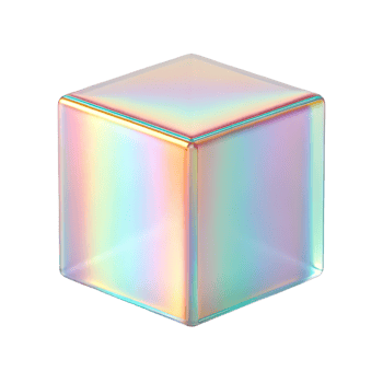 Holographic iridescent cube, 3D render png
