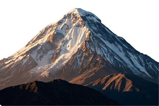 Majestic snow capped mountain peak at sunrise. png