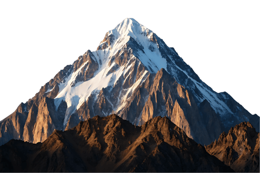 Majestic snow capped mountain peak at sunset. png