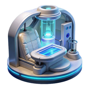 remarkable industrial A futuristic medical bay with holographic displays and advanced technology, bathed in the cool, sterile light. Medical illustration style, clean and precise flawless png