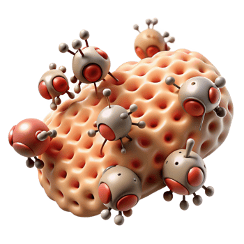 pristine baroque A swarm of nanobots repairing damaged tissue, microscopic view, scientific illustration style ultra HD png