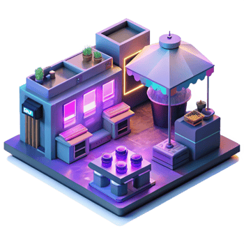 energetic stunning A bustling cyberpunk street market, neon lights, gritty and detailed, isometric perspective, Syd Mead inspired, impeccable png