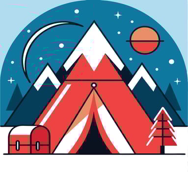 Camping Adventure Under The Night Sky With Mountains And Cozy Tent Illustration vector