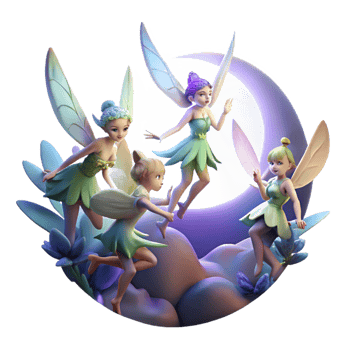 serene peaceful minimalist A group of fairies flying through a moonlit forest, soft, magical lighting, fantasy art style refined png
