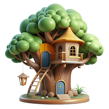 wonderful iconic A whimsical treehouse built into a giant sequoia, soft dappled sunlight, magical atmosphere, highly detailed, png