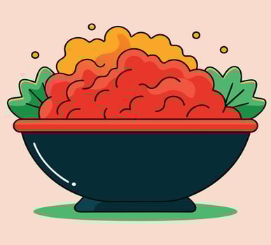 Cartoon Salad Bowl With Tomatoes Lettuce And Cheese Illustration Art Style vector