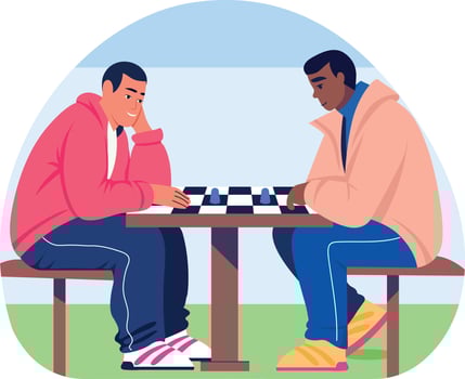 Two characters playing street chess, flat style illustration vector