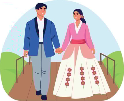 A flat style illustration of a cute traditional couple vector