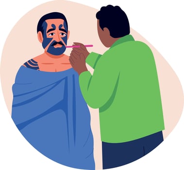 A character making face tattoo, flat style illustration vector