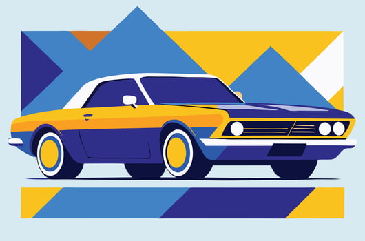 Retro Classic Car Illustration With Geometric Background Design In Bold Colors vector
