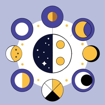 Moon Phases Cycle Illustration In Minimalist Style Celestial Diagram Astronomy Design vector