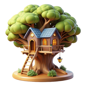 memorable artistic A whimsical treehouse built into a giant sequoia, soft dappled sunlight, magical atmosphere, highly detailed, impeccable png