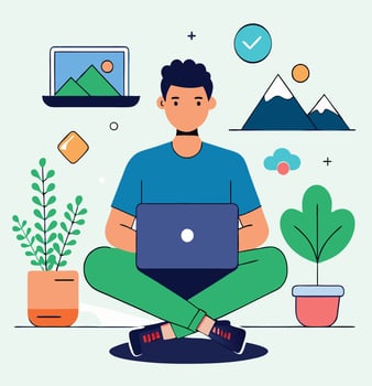 Freelancer Working On Laptop Home Office Environment Illustration Design vector