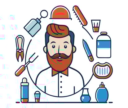 Barber Icon With Grooming Supplies And Vintage Style Man Illustration vector