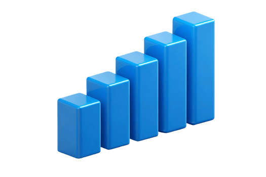 3D blue bar graph showing growth and progress. png