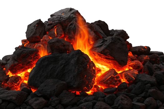 Burning hot coals and glowing embers. png