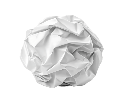 Close up of a crumpled piece of white paper. png