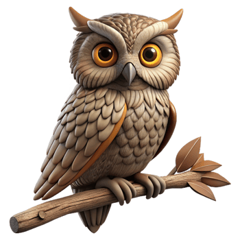 dramatic extraordinary A wise old owl perched on a branch, intricate feather details, realistic style, dim, mysterious lighting artisan png