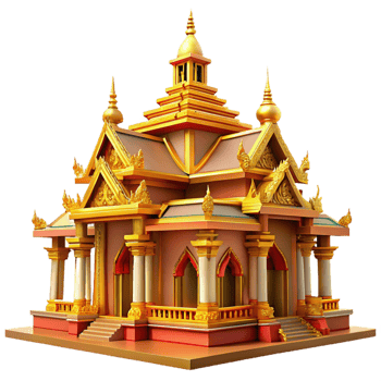 glorious inspired A traditional Thai temple, ornate golden details, vibrant colors, intricate carvings, detailed architecture, png