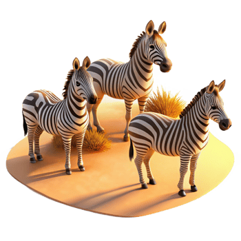 majestic futuristic A group of zebras grazing on the African savanna, warm lighting and long shadows, in a naturalistic style impeccable png