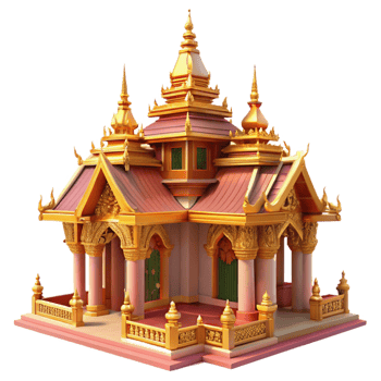 distinctive retro A traditional Thai temple, ornate golden details, vibrant colors, intricate carvings, detailed architecture, ultra HD png