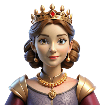 immaculate dreamy artistic Portrait of a regal queen with a jeweled crown, elaborate gown, and a commanding expression. Warm, dramatic lighting. Renaissance painting style refined png