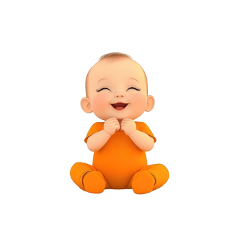 A cheerful cartoon baby in an orange outfit, sitting on the floor with a big smile, radiating joy and innocence. Perfect for children's themes and playful designs. png