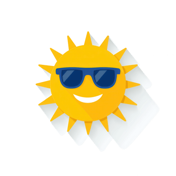 A cheerful sun character wearing sunglasses, designed in a playful, cartoonish style. Ideal for summer-themed graphics, social media posts, and children's content. png