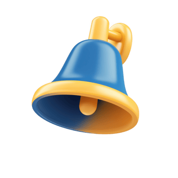 A colorful blue and yellow bell, symbolizing notifications and reminders, with a playful design on a white isolated background. png