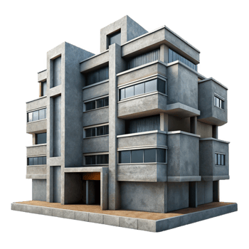exemplary futuristic Brutalism inspired concrete apartment complex, overcast sky, gritty realism, muted colors, fine detail png