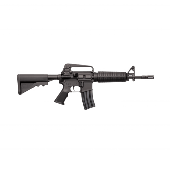 A detailed view of a modern assault rifle, showcasing its sleek design and tactical features against a white isolate background. png