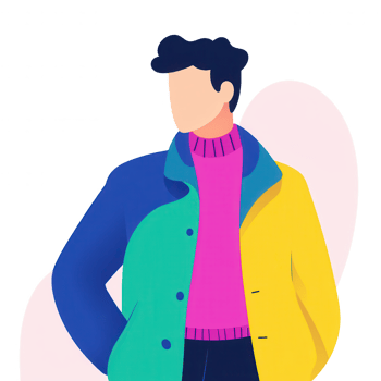 A fashionable young man standing confidently in a vibrant, colorful jacket and sweater. The background is white, emphasizing his stylish outfit and modern demeanor. png