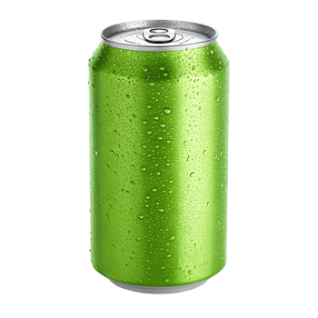 Refreshing green aluminum soda can with condensation. png