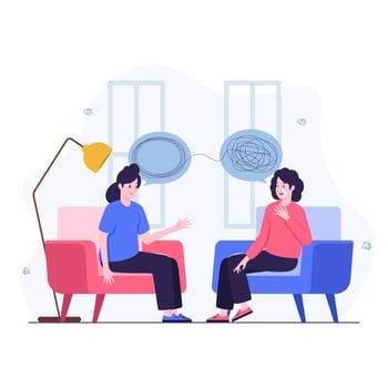 Psychiatrists talk to women and help untangle her problems vector