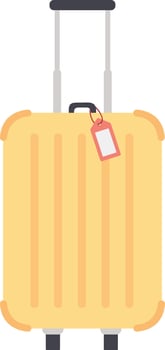 Travel yellow suitcase with tag. Polycarbonate travel plastic suitcase with wheel. Hand drawn illustration. vector